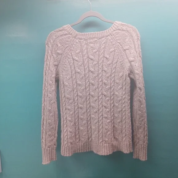 American Eagle Cream Cable Knit Metallic Shimmer Sweater Crew Neck Small - Picture 2 of 11